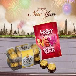 Send New Year Gift New Year Greeting Card and Ferrero Rocher Chocolate Box To Rajkot