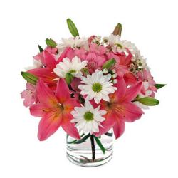 Mix Flowers - Glass Vase of Lilies and Daises