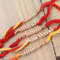 Set Of 5 Rakhis - Set of Five Zardosi Thread Rakhi