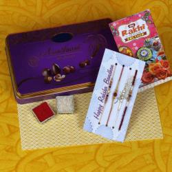 Rakhi With Chocolates - Assortment Chocolate Box with 4 Designer Rakhis	