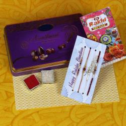 Send Rakhi Gift Assortment Chocolate Box with 4 Designer Rakhis	 To Bhopal