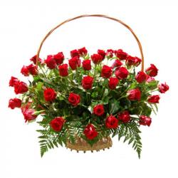 Valentine Flowers Arrangement - Basket of Love Red Roses