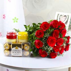 Holi Express Gifts Delivery - Holi Colors with Roses and Ferrero Rocher Chocolate Box