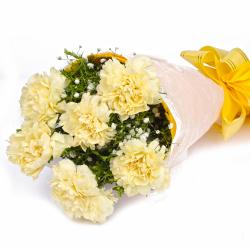 Gifts for Friend Man - Fresh 6 Yellow Carnations in Tissue Wrapped