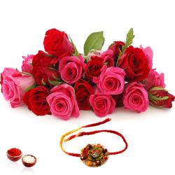 Zardosi Rakhis - Roses Bouquet with Rakhi
