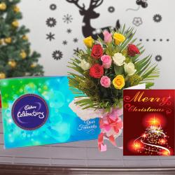 Roses Bouquet with Cadbury Celebration Chocolate and Chritmas Card