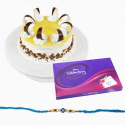 Zircon Rakhis - Cadbury Celebration Chocolate Pack with Cake and Rakhi