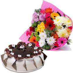 Eggless Cake Hampers - Mix Colour Flowers With Vanilla Cake