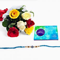 Rakhi with Mix Roses and Celebration Pack