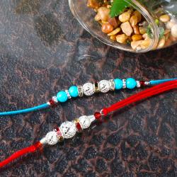 Set Of 2 Rakhis - Silver Shiny Beads and Colorful Beads Rakhis