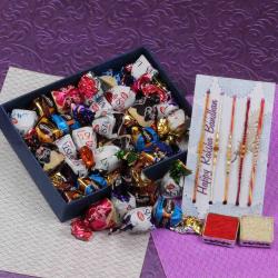 Send Rakhi Gift Five Designer Rakhis with Assorted Truffle Chocolate Box To Pune