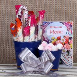 Mothers Day Chocolates - Marshmallow Candies in Bucket with Mom Greeting Card