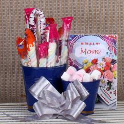 Send Mothers Day Gift Marshmallow Candies in Bucket with Mom Greeting Card To Guwahati