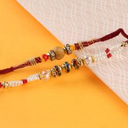 Set Of 2 Rakhis - Sandalwood Rakhi with Pearl Wooden Beads Rakhi