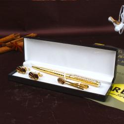 Send Capsule Shape Cufflinks and Tie Pin with Golden Pen To Pune