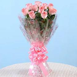 Send Valentines Day Gift Bouquet of Ten Pink Roses For Valentine Day To Ludhiana