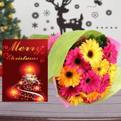 Christmas Flowers - Mix Gerbera Bouquet with Merry Christmas Greeting Card