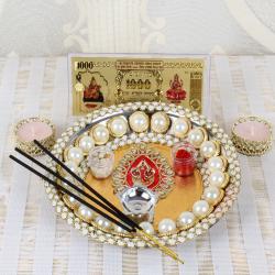 Dhanteras - Pearl Beads Diwali Pooja Thali Combo
