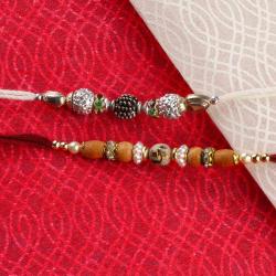 Set Of 2 Rakhis - Silver Designer Rakhi with Designer Swastika Rakhi