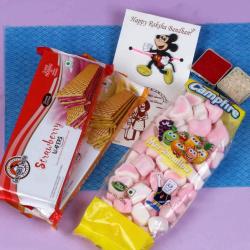Kids Rakhi Gifts - Marshmallow and Wafer Biscuits Gift Combo