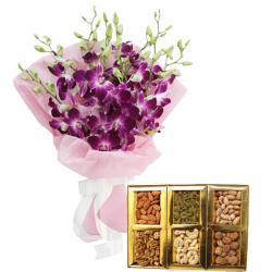 Dhanteras - 1 Kg Dryfruits with 10 Orchids