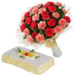 Flowers and Cake for Him - Carnation With Pineapple Cake