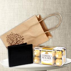 Send Ferrero Rocher Chocolate with Mens Wallet To Krishna