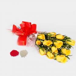 Bhai Dooj Gift Hampers - Bhai Dooj Gift of 12 Yellow Roses Bouquet