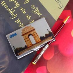 Wallet - India Gate Print Business Card Holder with Pen