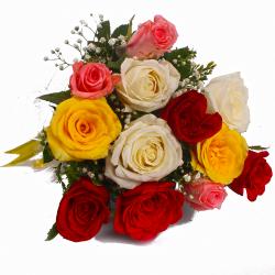 Wedding Flowers - Dozen Mix Roses in Cellophane Wrapped
