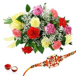 Divine Rakhis - Carnation Bouquet with Rakhi