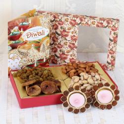 Diwali Greeting Cards - Tea light Diya with Dry Fruits and Diwali Card