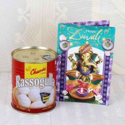 Rasgulla Sweet with Diwali Greeting Card