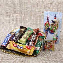 Rakhi International Delivery - Imported Chocolates Tray with Zardosi Bhaiya Bhabhi Rakhi - Worldwide