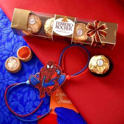 Rakhi to USA - 3 Pcs Rocher With Spider man Rakhi- USA