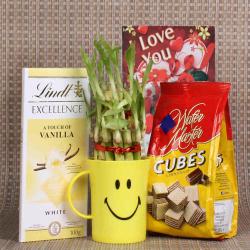 Valentine Romantic Hampers For Him - Valentines Day Good Luck Gift of Lindt Chocolate and Wafer Cubes