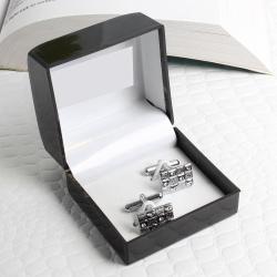 Congratulations Gifts for Him - Silver Grid Cufflinks