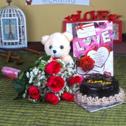 Valentine Flowers with Teddy Soft Toy - Valentine Treat Combo of Love