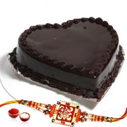 Rakhi With Chocolates - Heartshape Chocolate Cake and Rakhi