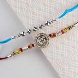 Set Of 2 Rakhis - Pair of Om and Silver Bead Rakhi