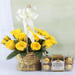 Anniversary Gifts for Grandparents - Amazing Yellow Roses with Ferrero Rocher Chocolate Box