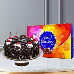 Cake Hampers - Half Kg Black Forest Cake With Cadbury Celebration Pack