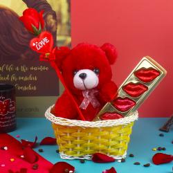 Valentines Heart Shaped Soft Toys - Small Basket of Love Goodies