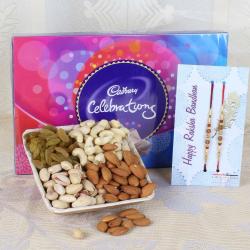Silver Rakhis - Rakhi and 500 Gms Dry Fruits with Cadbury Celebration Chocolate