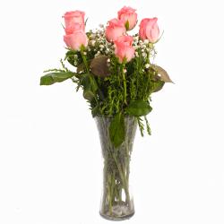 Good Luck Flowers - Perfect Vase of Six Pink Roses