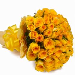 Gifts for Father - Bunch of 50 Yellow Roses Tissue Packing