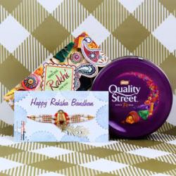 Rakhi With Cards - Kundan Designer Rakhi with Quality Street Chocolate