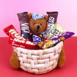 Return Gifts for Sisters - Teddy Imported Chocolate Basket