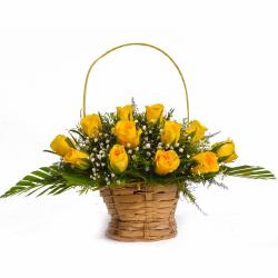 Gifts for Friend Man - Basket Arrangement of Twelve Yellow Roses
