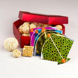 Makar Sankranti - Box of Til Laddu with Til Chikki with Four Small Kites